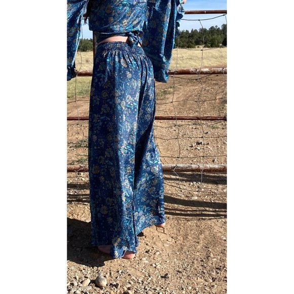 70s 2 Piece Set Bell Sleeve Wrap Pants with Super Bell Blue Choose xs to 5x 70% - Picture 9 of 10